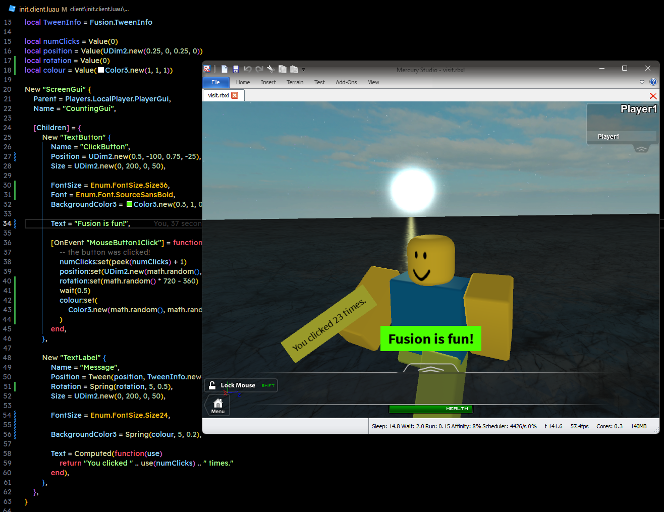Screenshot of Mercury library usage
